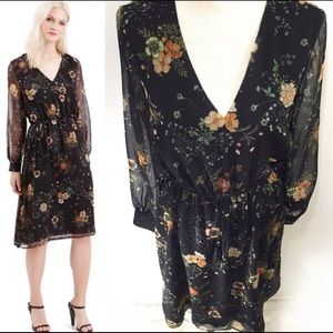 Topshop Black Floral Chiffon Dandelion Print Dress